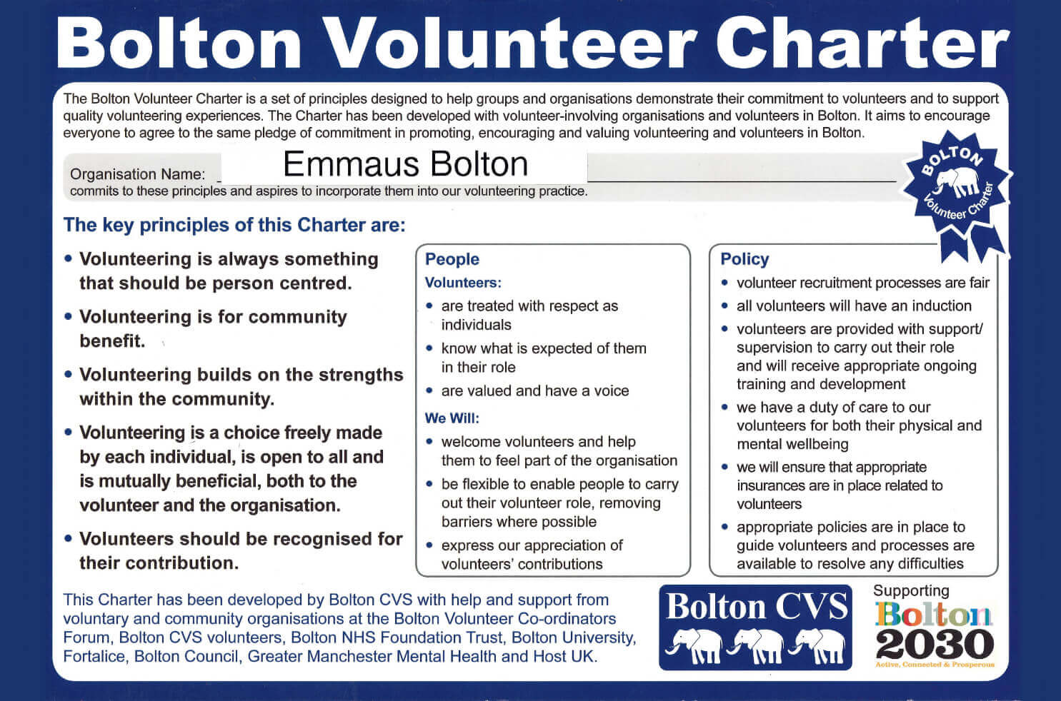 Emmaus Bolton - Bolton Volunteer Charter