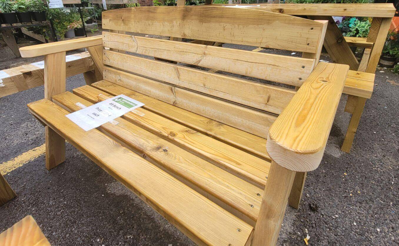 Emmaus Bolton wooden garden bench with arms