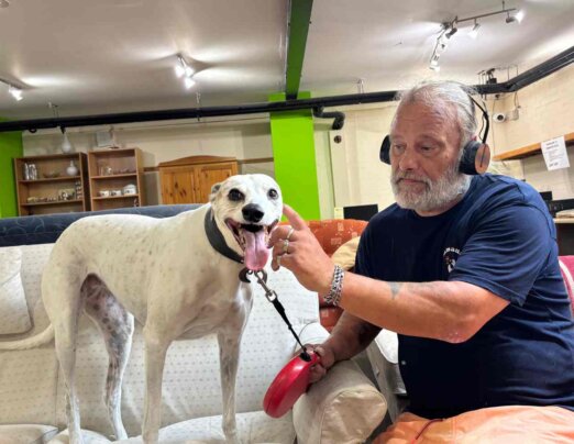 Our companion Lee gives a loving home to rescue dog Lou