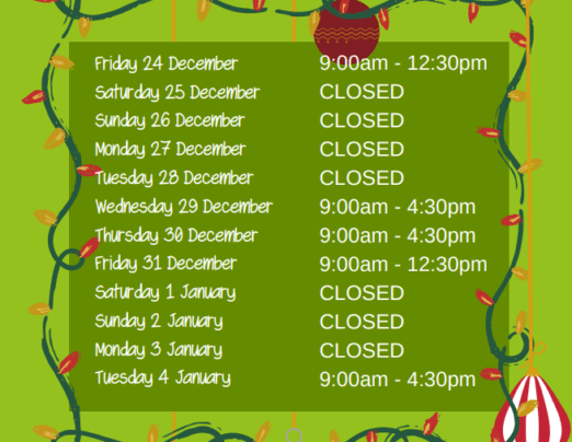 Our festive opening hours