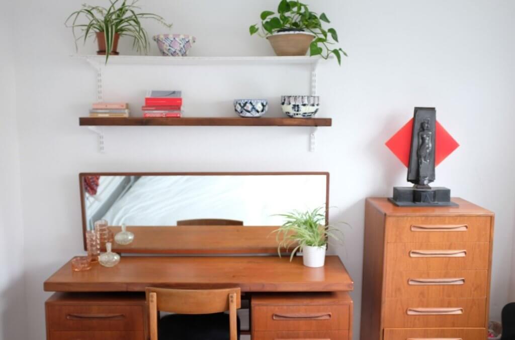 Retro G-plan desk and dressing table in minimal space